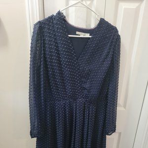 Boden Textured Silk Dress Womens Size 10 Tall Navy
